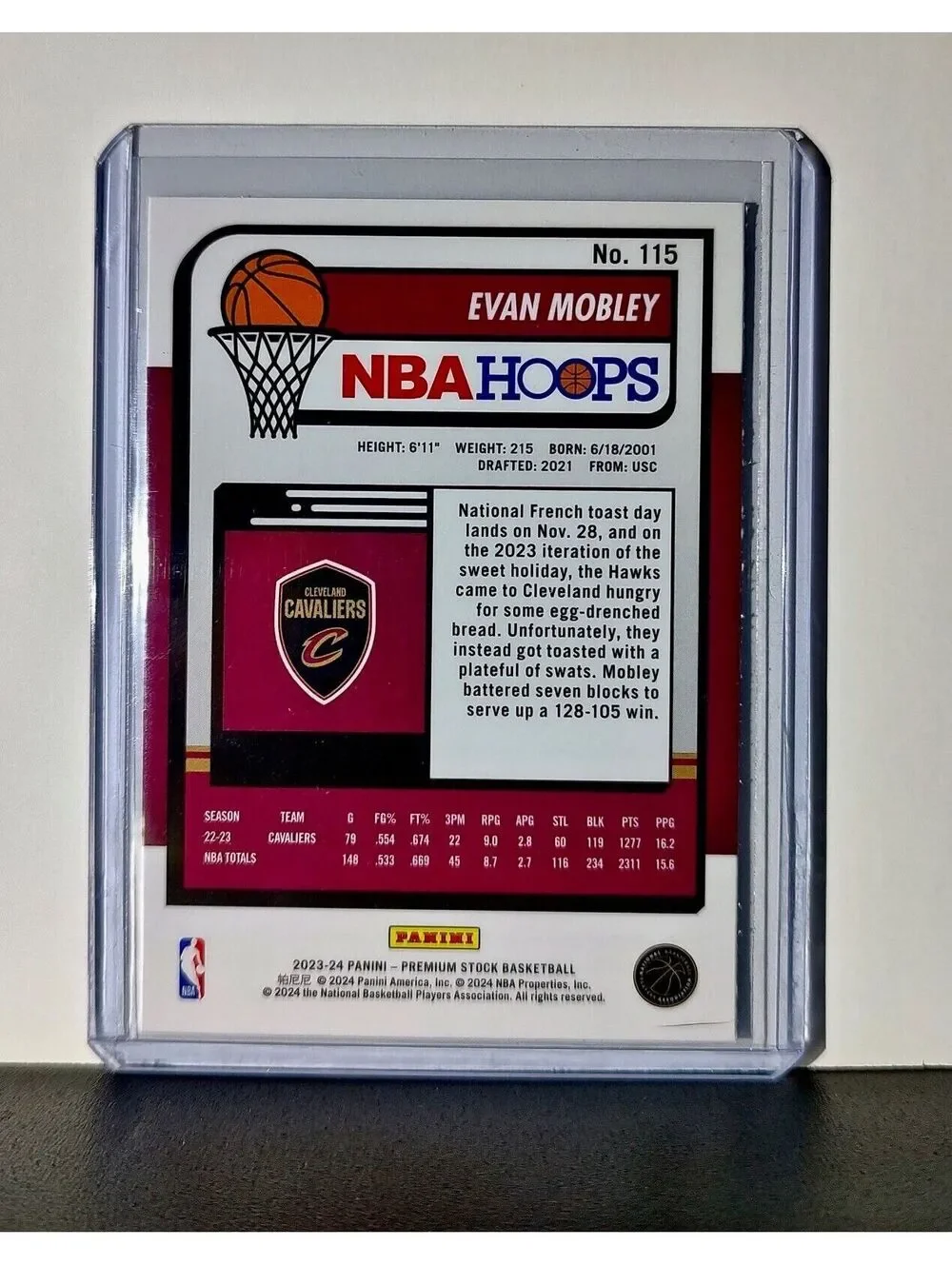 Evan Mobley 2023-24 Panini Premium Stock NBA Hoops #115 Card Cleveland Cavaliers